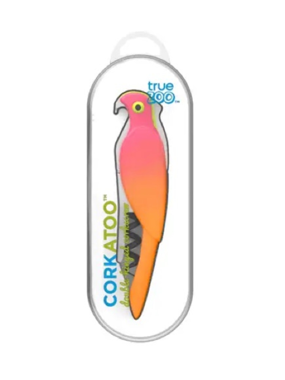 TRUE ZOO Corkatoo Parrot Waiters Corkscrew Double Hinge Wine Opener PINK/ORANGE